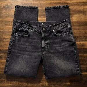 Anine Bing Women’s 28 x 26 Nix Straight Jeans Ankle Crop Black Denim Button Fly